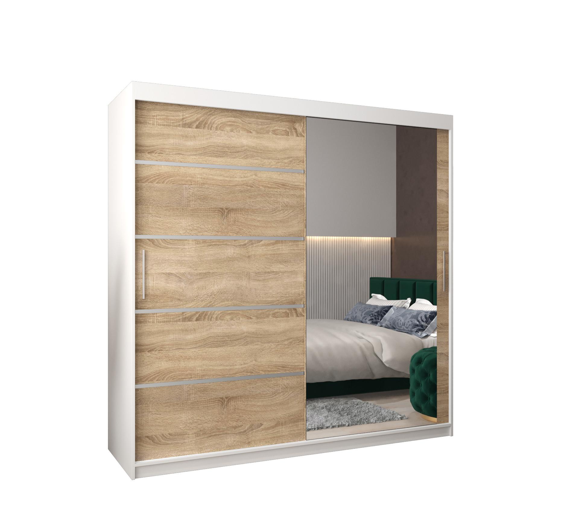 SCHWEBETÜRENSCHRANK 200/200/62 2-türig - Silberfarben/Weiß, Holz/Kunststoff (200/200/62cm) - MÖBEL KRYSPOL