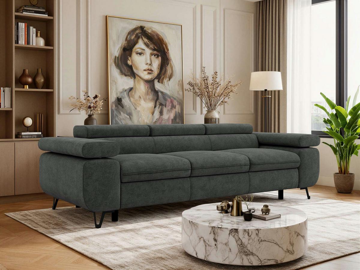 3-SITZER SOFA PETER - Dunkelgrau Stukture - Dunkelgrau/Anthrazit, Textil/Metall (262/76/99cm) - MKS