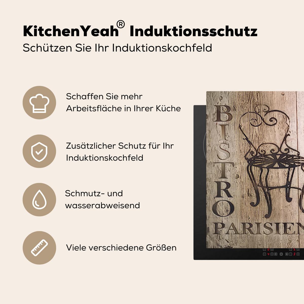 HERDABDECKPLATTE Bistro Parisien - Café - Kaffee - Jahrgang Induktionsmatte 77x51 cm - Cappuccino, Kunststoff (77/51/0.2cm) - MuchoWow