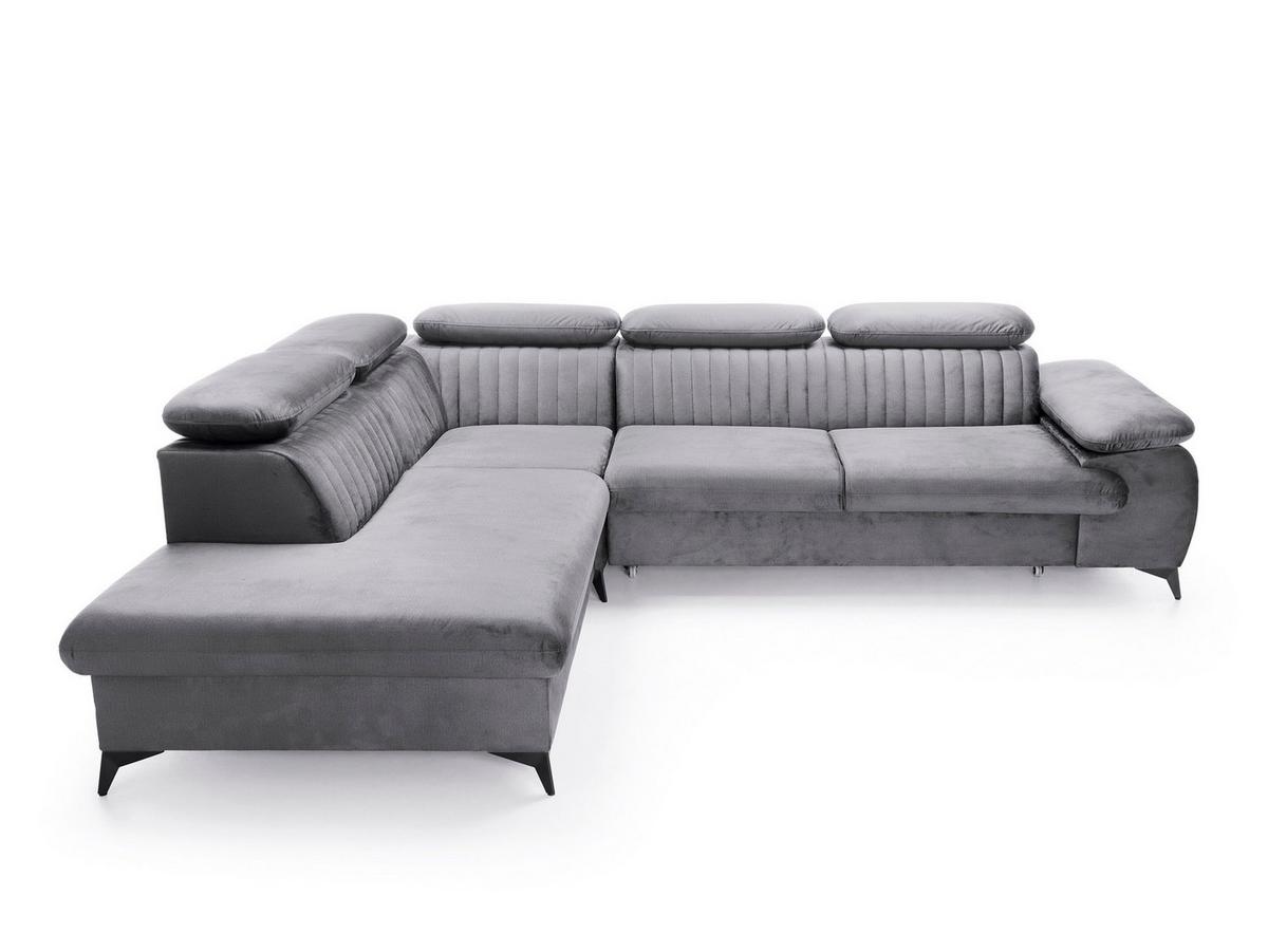 ECKSOFA FIORE Grau Velours-Stoff mit Schlaffunktion - Grau, Holz (275/221cm) - MASSENO