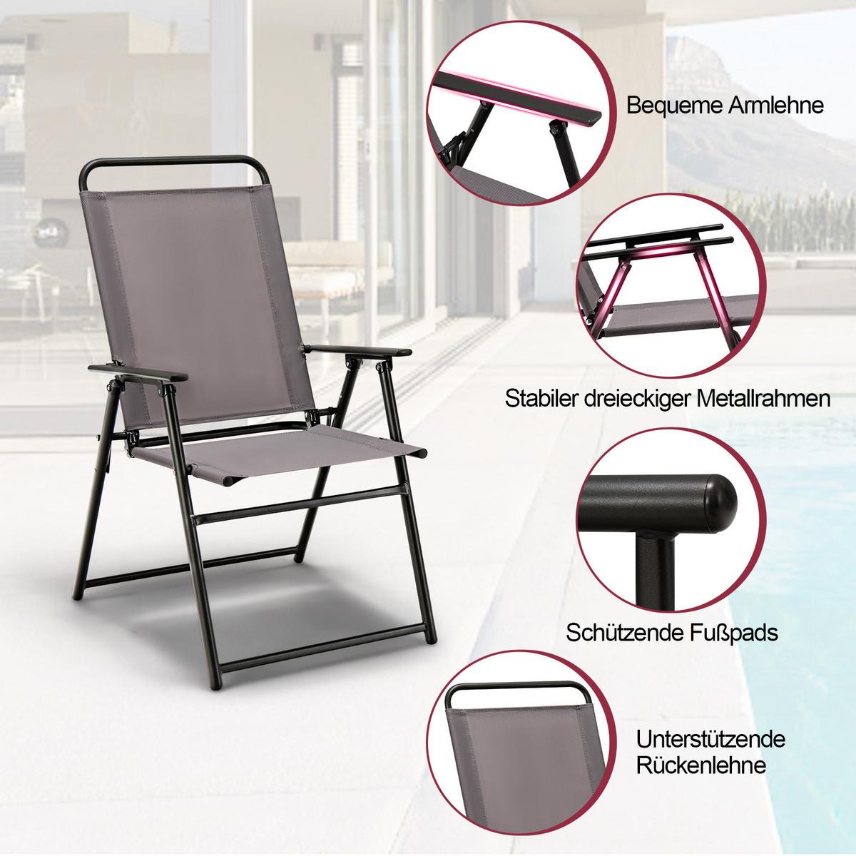 KLAPPSTUHL Grau (2er-Set) - Grau, Metall (59/93/50.5cm) - COSTWAY