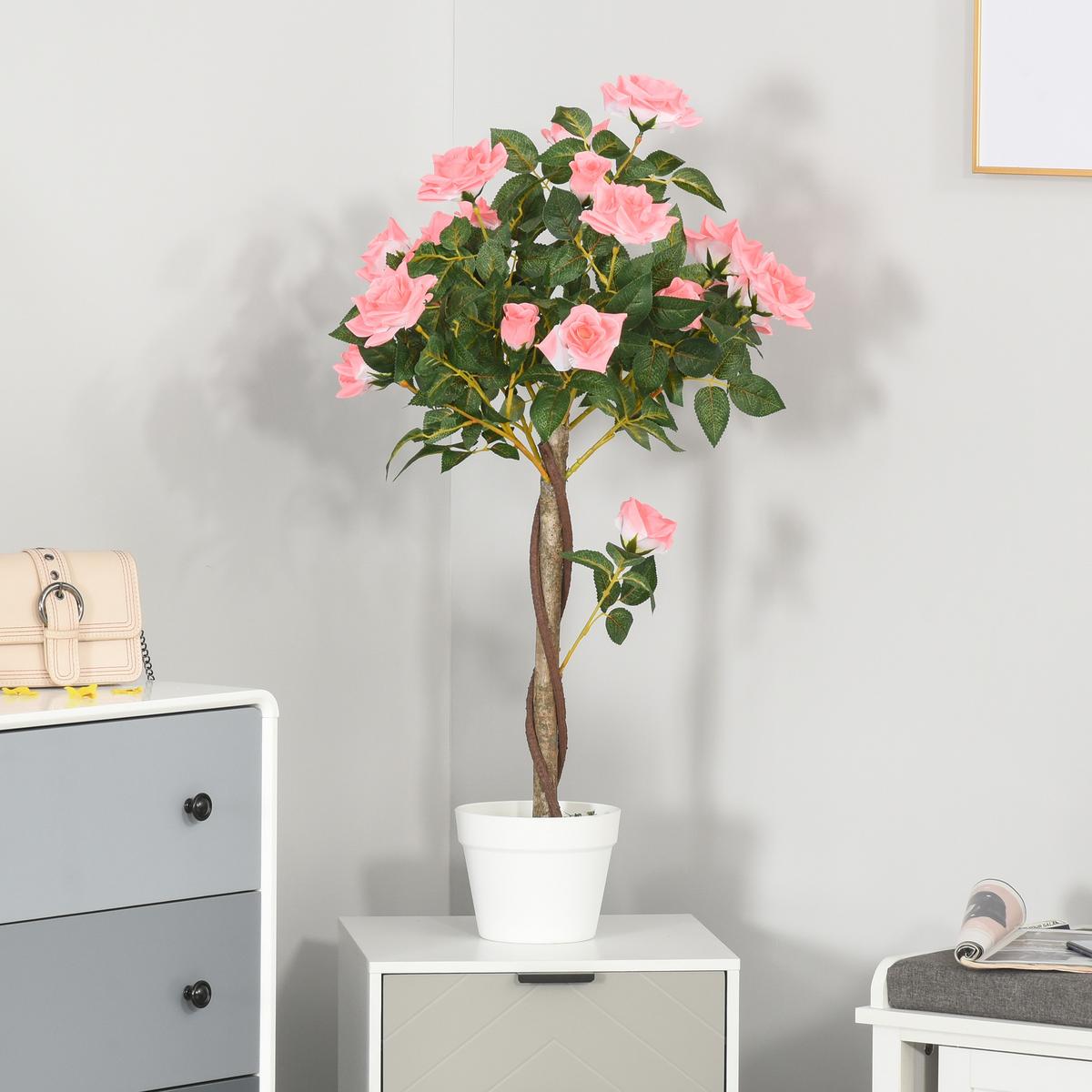 KÜNSTLICHE Rosenpflanzen groß 90 cm Kunstpflanze Rosenbaum für Wohnzimmer - Rosa, Kunststoff (90cm) - Outsunny