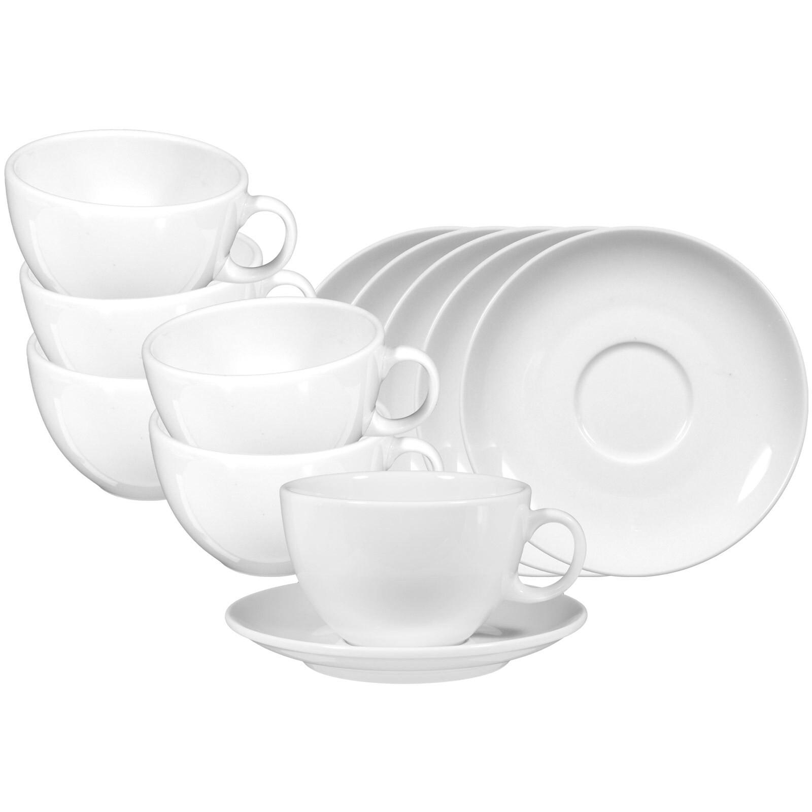 MILCHKAFFEETASSEN MIT UNTERTASSEN VIP. weiß 370 ml 6er Set - Weiß, Keramik (0.37L) - Seltmann Weiden