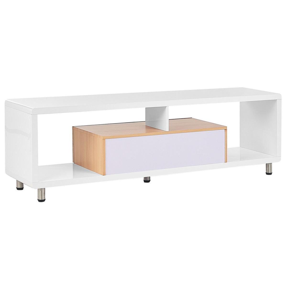 TV-MÖBEL Weiß, Hellbraun KNOX 39/159/50 cm - Weiß, Holzwerkstoff (159/50/39cm) - Beliani