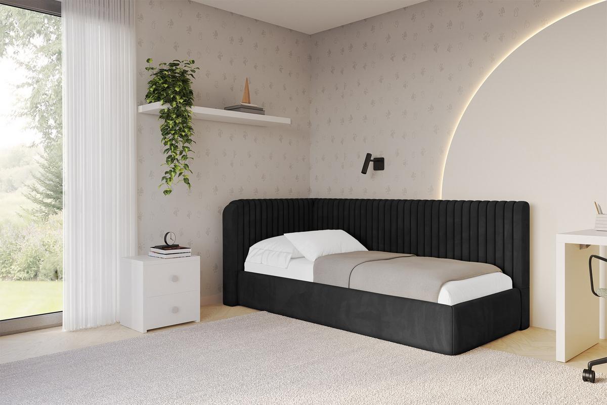 EINZELLBETT Jugendbett mit Bettkasten, Rechts - AURY 100x200 Schwarz - Anthrazit, Holzwerkstoff/Textil (100/200cm) - ALTDECOR