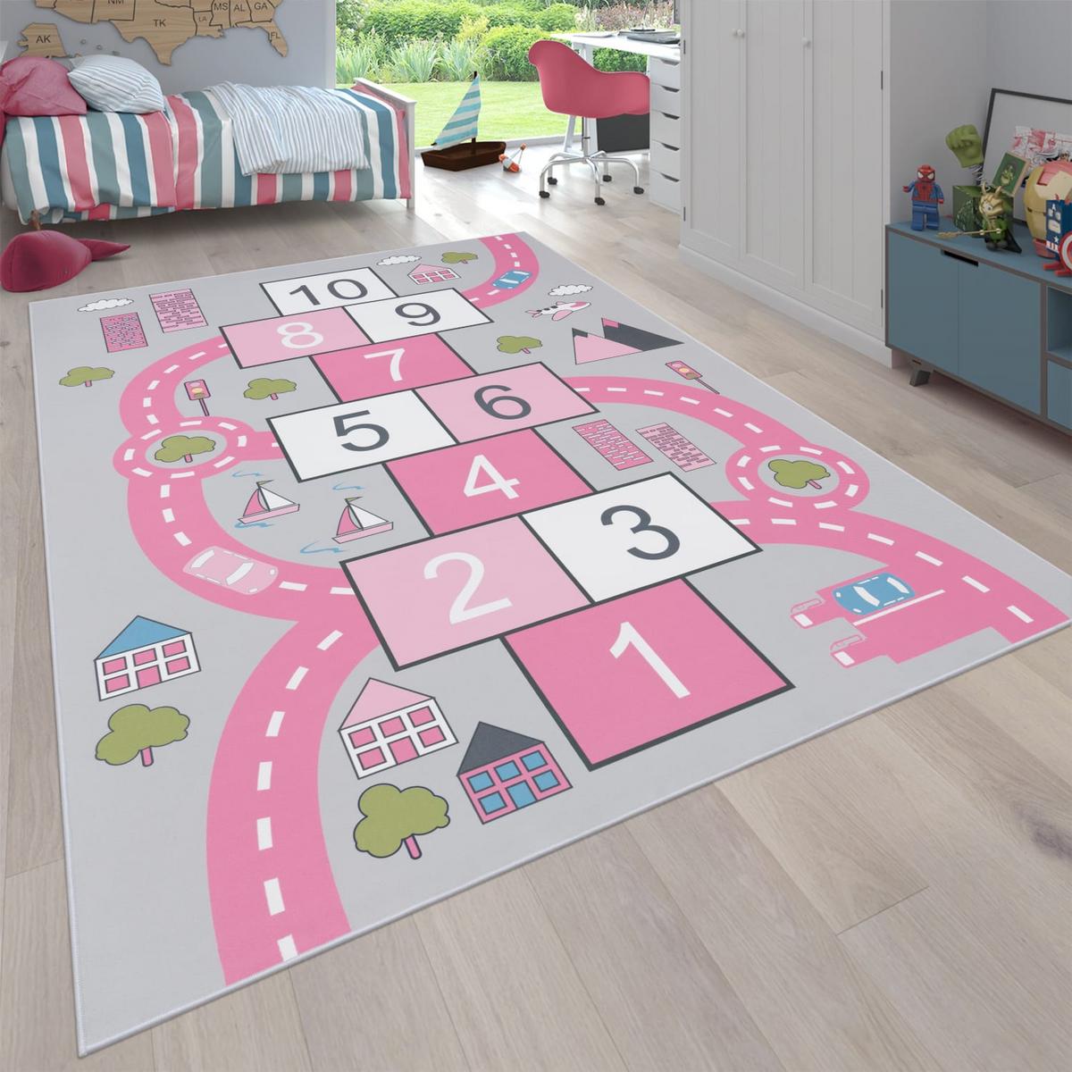 KINDERTEPPICH Waschbar, mit Hüpfkästchen-Motiv, Rosa, 200 x 290 cm - Rosa, Textil (290/200cm) - KADIMA DESIGN