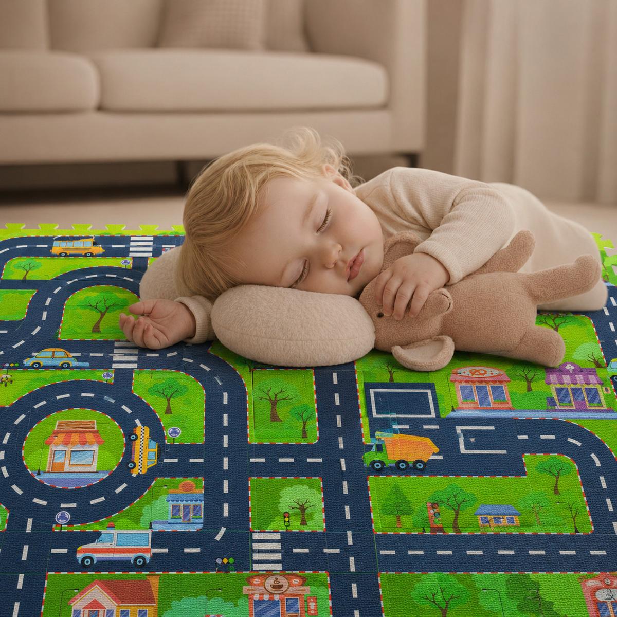SPIELMATTE STRASSE- 120/90 cm Puzzlematte Grün - Multicolor, Kunststoff (30/30cm) - Littletom