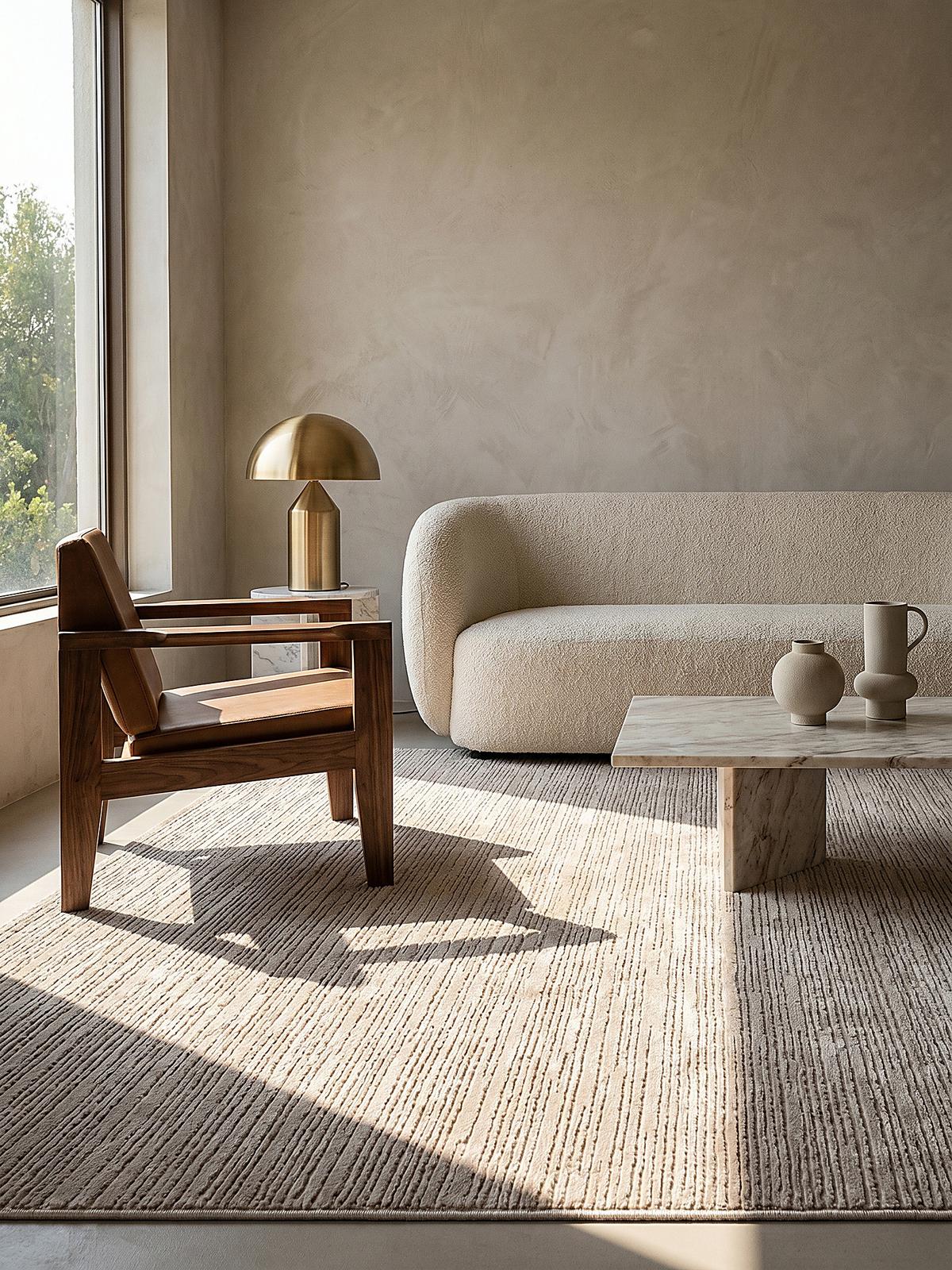 KURZFLORTEPPICH Streifen KASOS Polyester Beige 200 x 290 cm - Beige, Textil (200/290cm) - KADIMA DESIGN