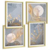 BILDER SET 4er Set - 50x50 cm & 40x60 cm Goldrahmen - Vögel im Flug, Himmel, Mond - Goldfarben, Kunststoff (50/50cm) - TULUP