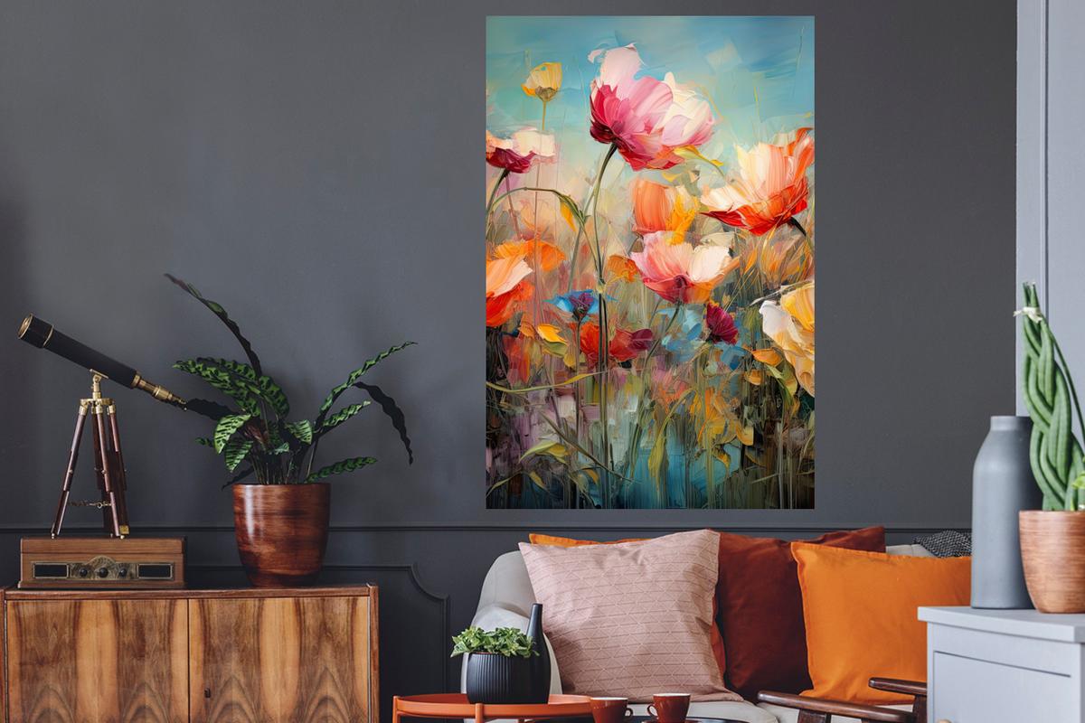 WANDTATTOO Blumen - Aquarell - Kunst - Botanisch - Natur Wandaufkleber 80x120 cm - Orange, Kunststoff (80/120/0.1cm) - MuchoWow