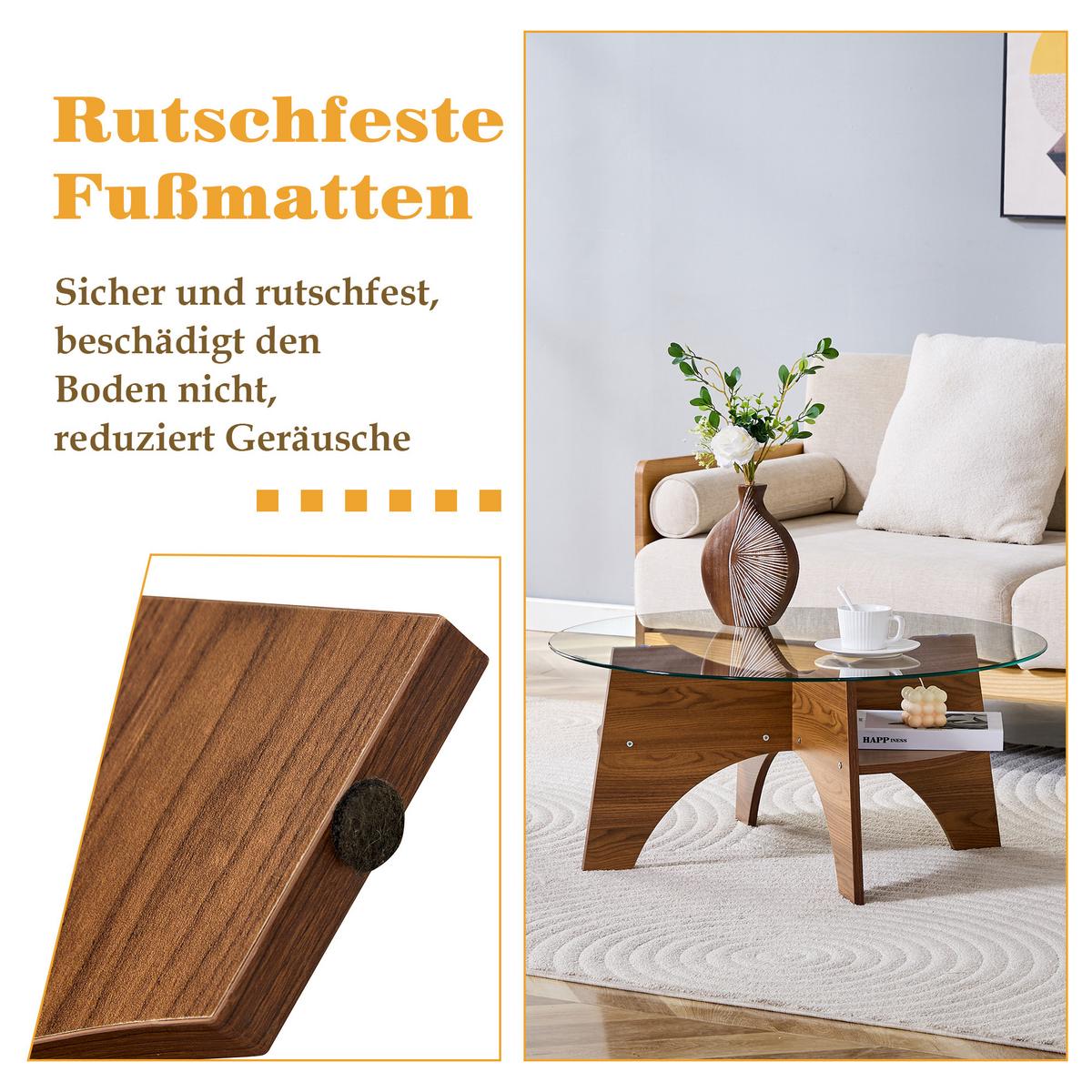COUCHTISCH glas nussbaum optik stabiles design - Walnussfarben, Holzwerkstoff (80/80/36cm) - Urban Meuble