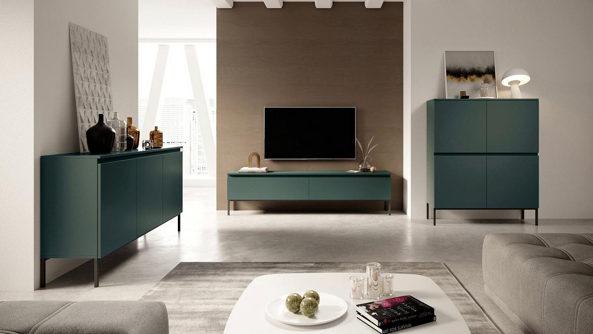 TV-SCHRANK Bemmi Dunkelgrün mit Metallbeinen 175 cm - Dunkelgrün/Schwarz, Holzwerkstoff/Metall (175/46/32cm) - Selsey