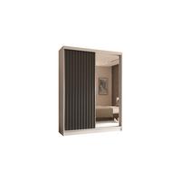 KLEIDERSCHRANK mit Spiegel-Schiebetüren und Aluminium-Leisten - LAMELO - 160 cm Weiß+Grau+Grau - Weiß/Grau, Holzwerkstoff (160/216/61cm) - ALTDECOR