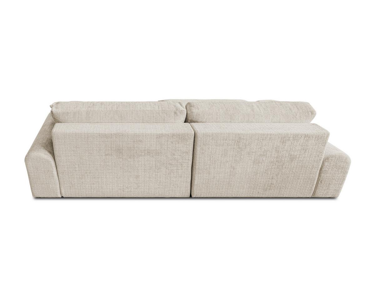 ECKSOFA Melvano mit Schlaffunktion und Bettkasten im Japandi-Stil aus weichem Beige Chenille-Stoff - Creme/Schwarz, Holz/Kunststoff (145/240cm) - S-Style