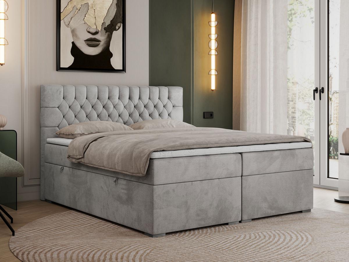 BOXBETT PERA 120/200 Hellgrau Velvet - H4 - Hellgrau, Holz/Textil (120/200cm) - MKS