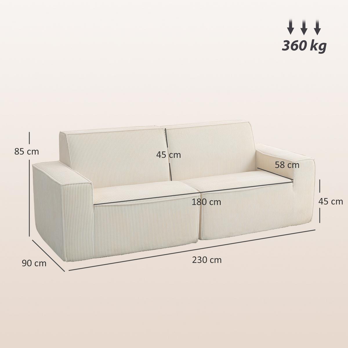 SOFA Vyren 230/90/85cm - Beige, Kunststoff (90/85/230cm) - ZMH