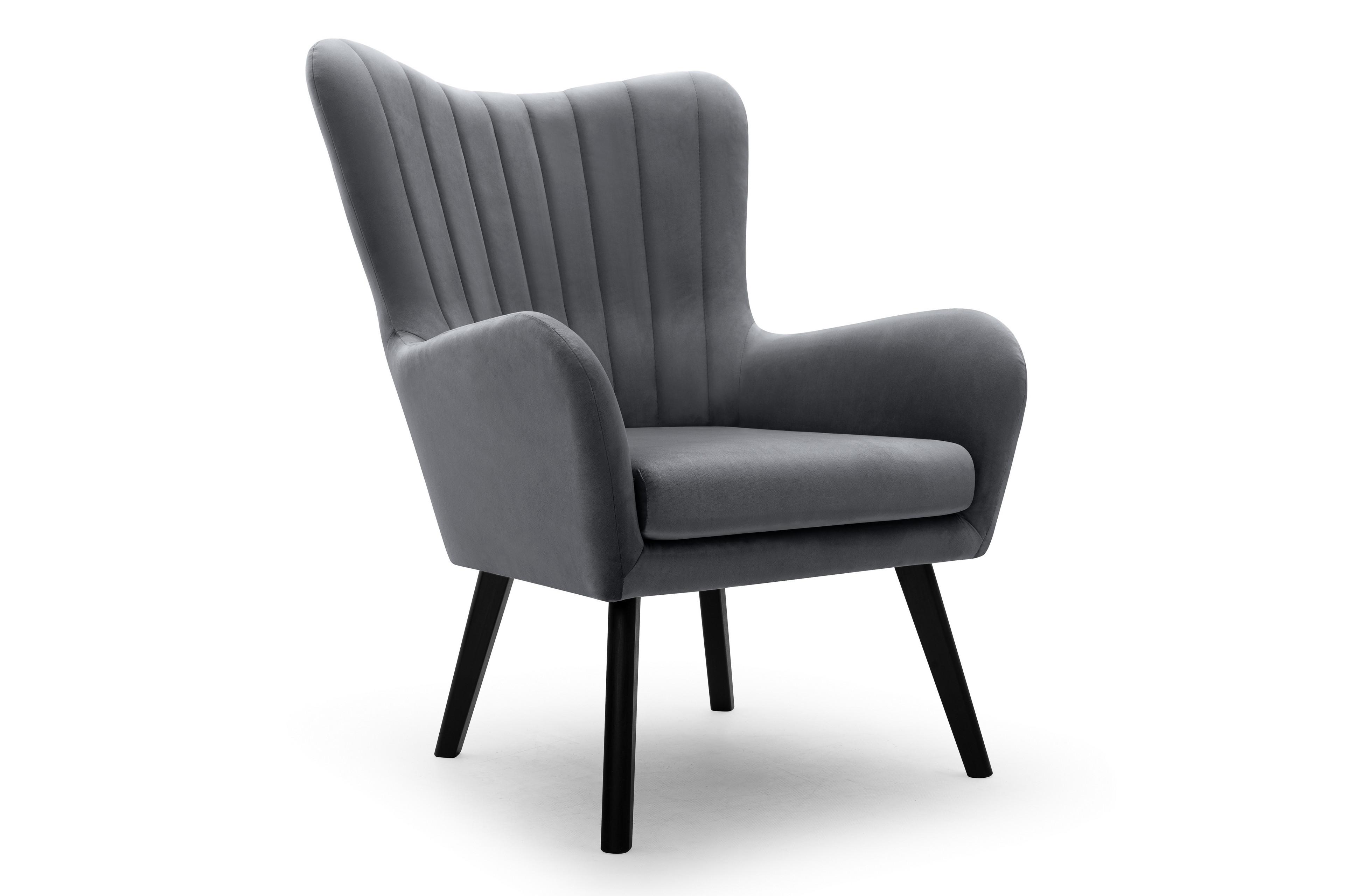 SESSEL DINA, Klassisch Loungesessel ergonomisch, Velours-Stoff Grau - Grau, Holz/Holzwerkstoff (76/100/78cm) - MASSENO