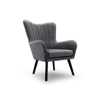 SESSEL DINA, Klassisch Loungesessel ergonomisch, Velours-Stoff Grau - Grau, Holz/Holzwerkstoff (76/100/78cm) - MASSENO