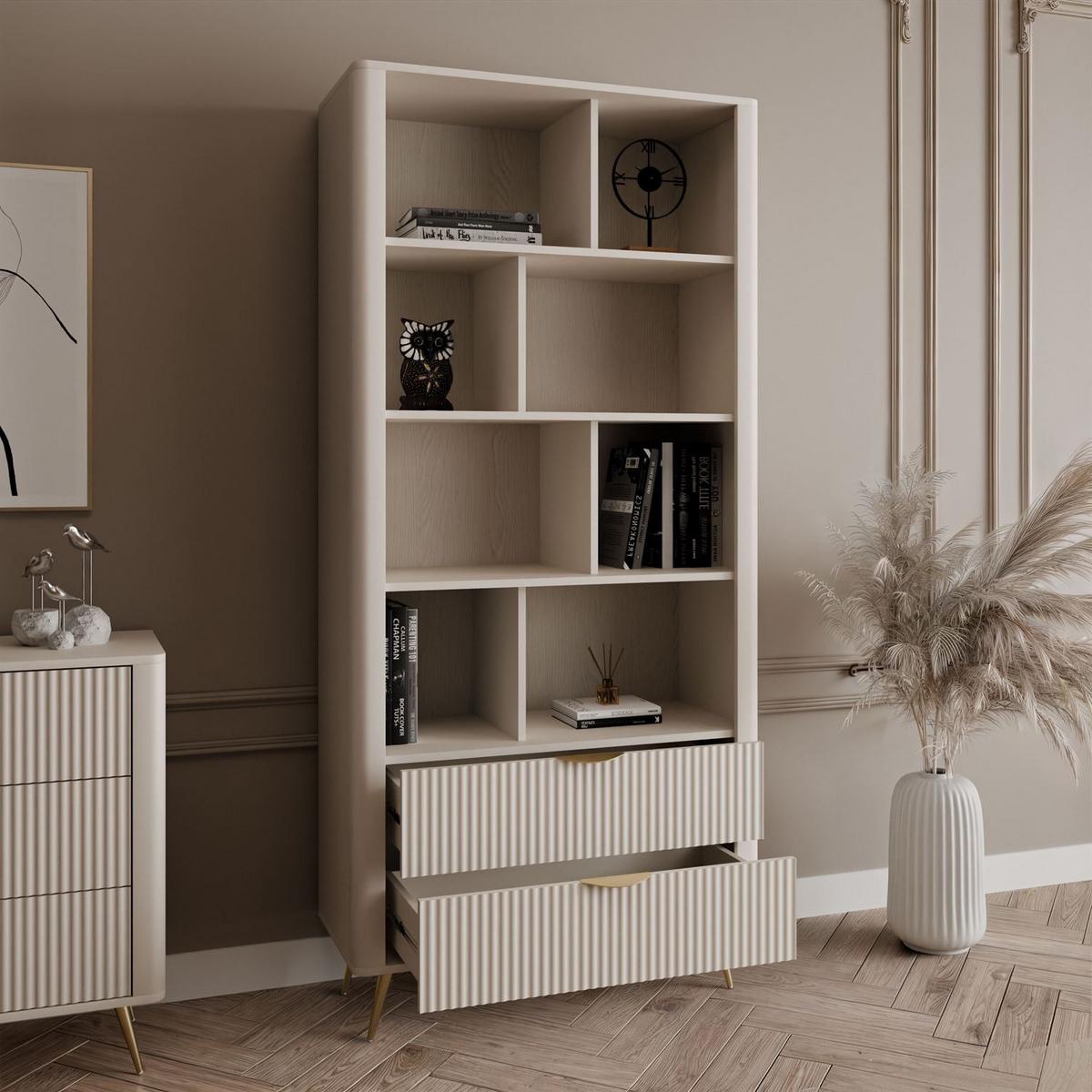 REGAL SCARLETT MIT SCHUBLADEN BEIGE + GOLD - Beige, Holzwerkstoff (88/193.8/38cm) - Lookway