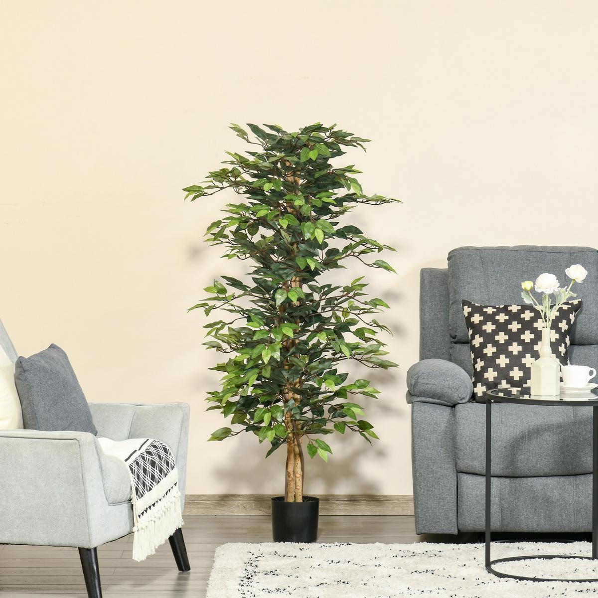 KUNSTPFLANZEN im Topf 150 cm künstlicher Ficus-baum Kunstbaum Zimmerpflanze - Grün, Kunststoff (150cm) - HOMCOM