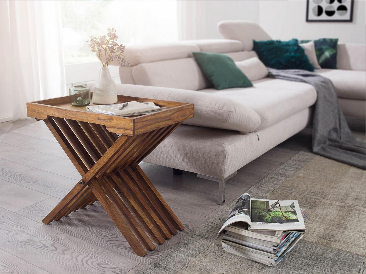 BEISTELLTISCH – Massivholz Klappbar 55x38 cm Landhaus - Dunkelbraun/Braun, Holz (60/40/57cm) - KADIMA DESIGN