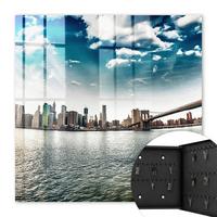 SCHLÜSSELBOX Schwarz 30x30 cm- Türöffnung nach rechts - Stadtpanorama - Blau, Metall (30/30/5cm) - TULUP