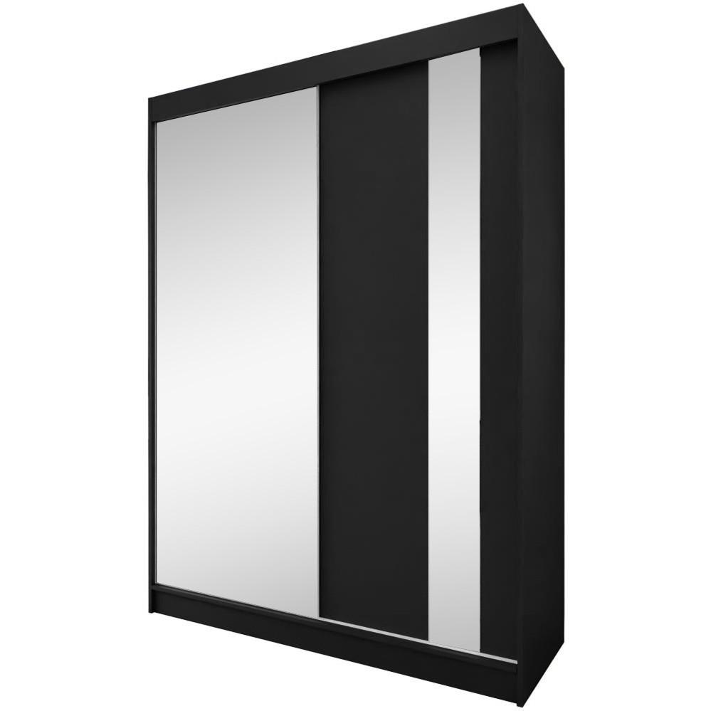 SCHWEBETÜRENSCHRANK Gaja 160/216/61 Schwarz mit Spiegel und Schubladeneinsätze - Schwarz, Holzwerkstoff (160/216/61cm) - Beautysofa