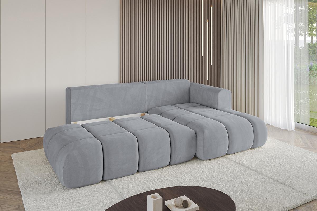 ECKSOFA Ottomane Rechts CLOUD-L-v1 280x185x90 Hellgrau Velours - Hellgrau, Holzwerkstoff/Kunststoff (185/280cm) - ALTDECOR