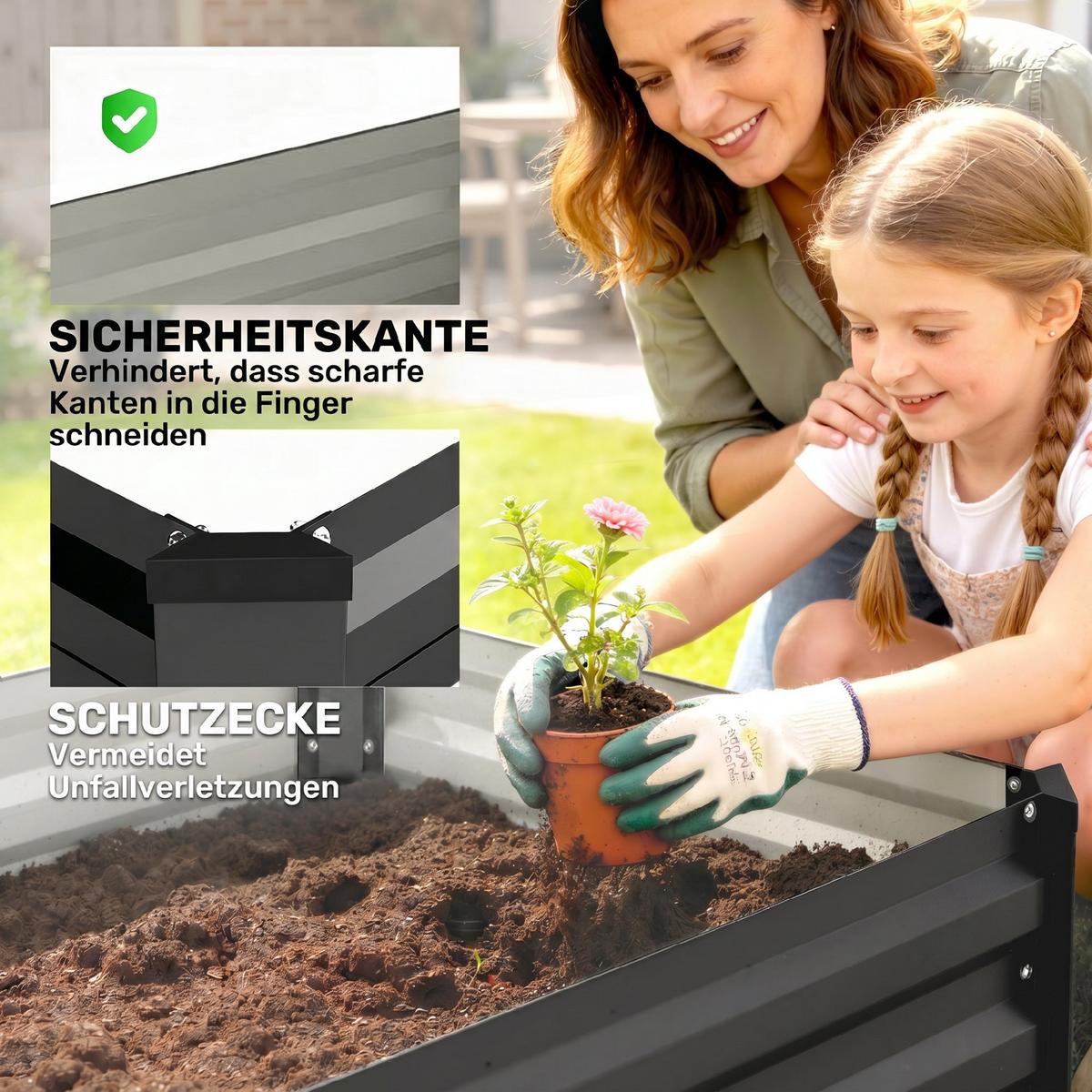 HOCHBEET 2er-Set für Terrasse, Balkon, verzinkter Stahl, Dunkelgrau, 100 x 60 x 30 cm - Dunkelgrau, Metall (60/30/100cm) - Outsunny