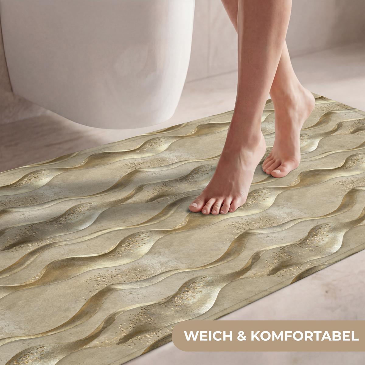 WC-VORLEGER Wellen - Muster - Gold WC Teppich 120x60 cm - Messingfarben, Textil (120/1cm) - OnlyWow