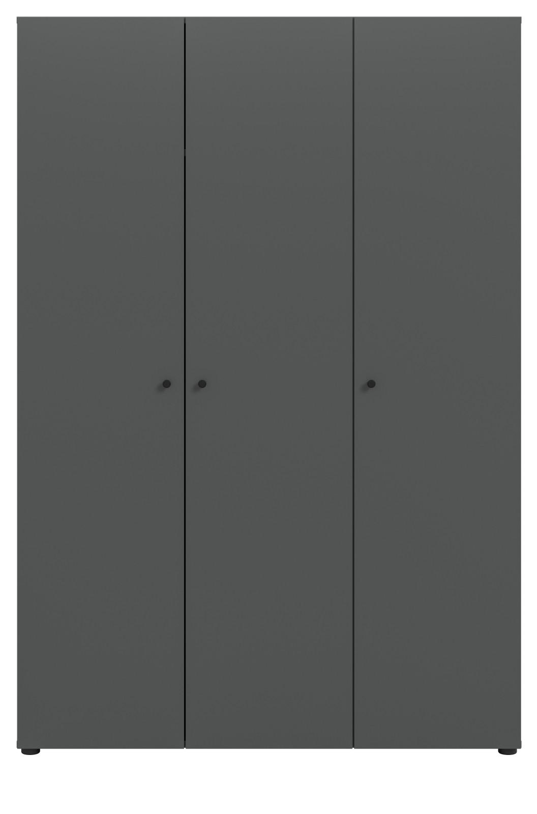 KLEIDERSCHRANK grau 3-türig 120 cm, Drehtürenschrank mit Kleiderstange - Schwarz/Grau, Holzwerkstoff/Kunststoff (120/176/51cm) - Inn.Furn