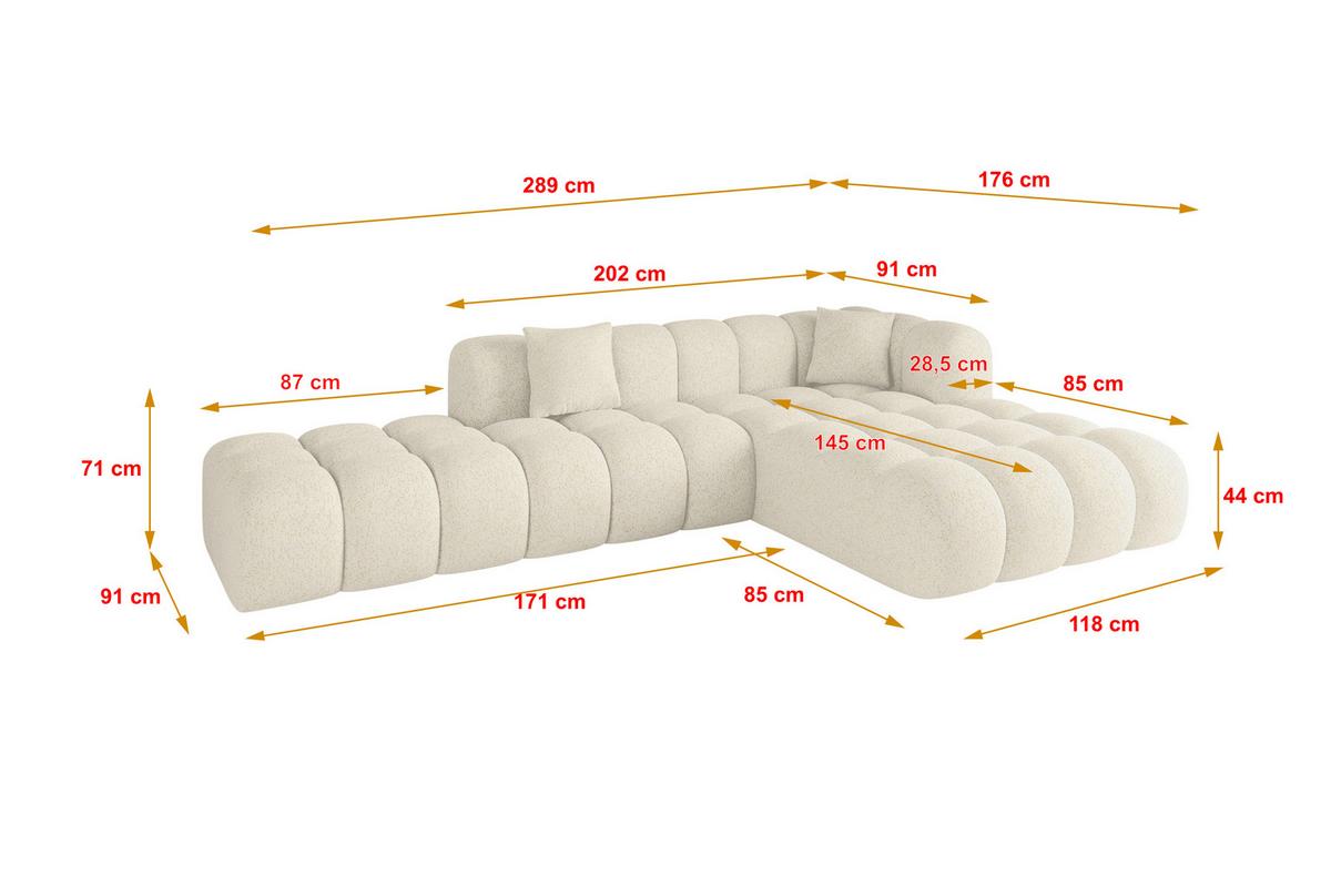 ECKSOFA Ottomane Rechts OLEA-L2 - 289x176x71 cm Creme - Creme/Schwarz, Holzwerkstoff/Kunststoff (289/176cm)