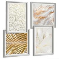 BILDER SET 4er Set - 50x50 cm & 40x60 cm Silberner Rahmen - Blattmuster Marmor abstrakt - Silberfarben, Kunststoff (50/50cm) - TULUP