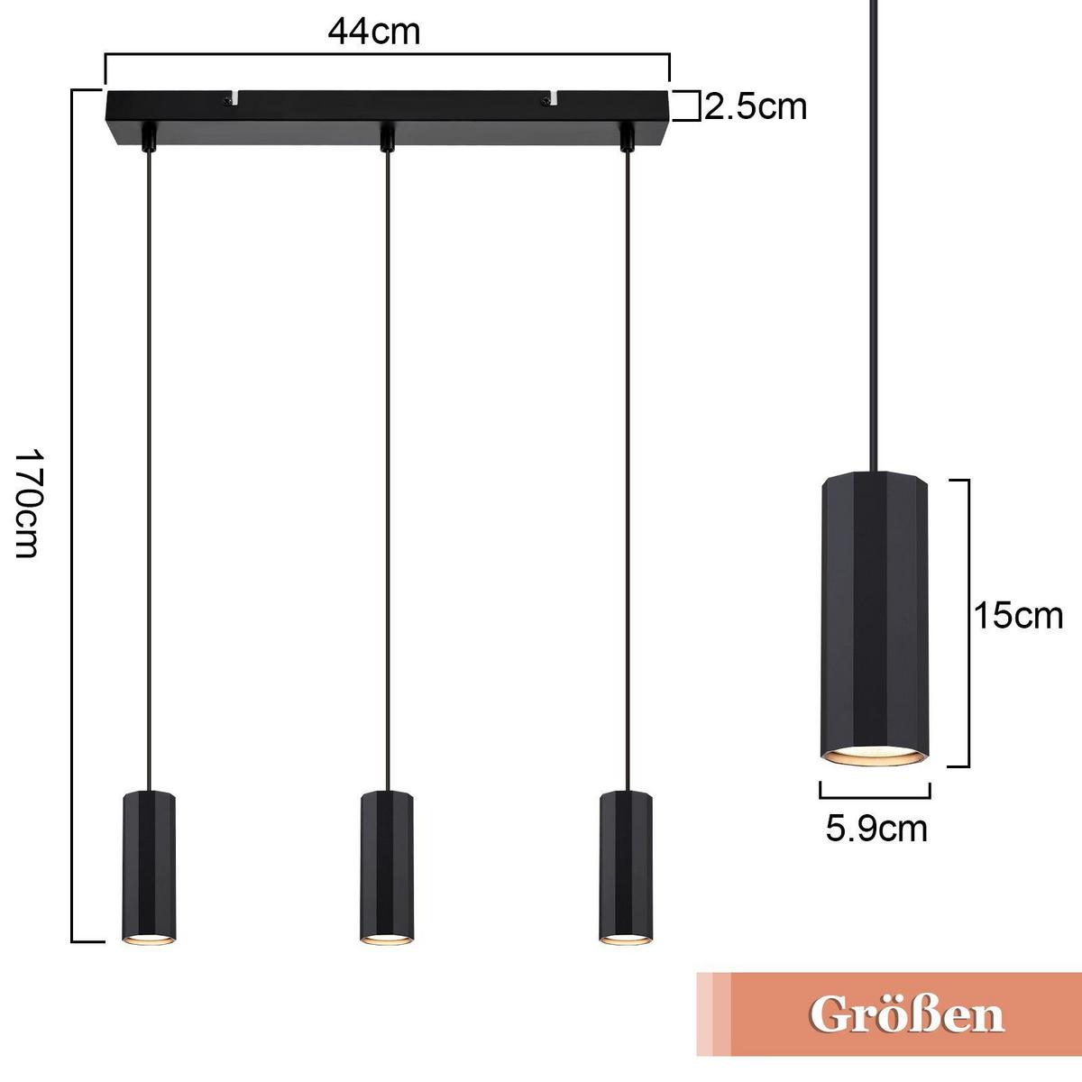 PENDELLEUCHTE Stärke 3-flammig 44/6/170 cm - Schwarz, Metall (44/6/170cm) - Nettlife