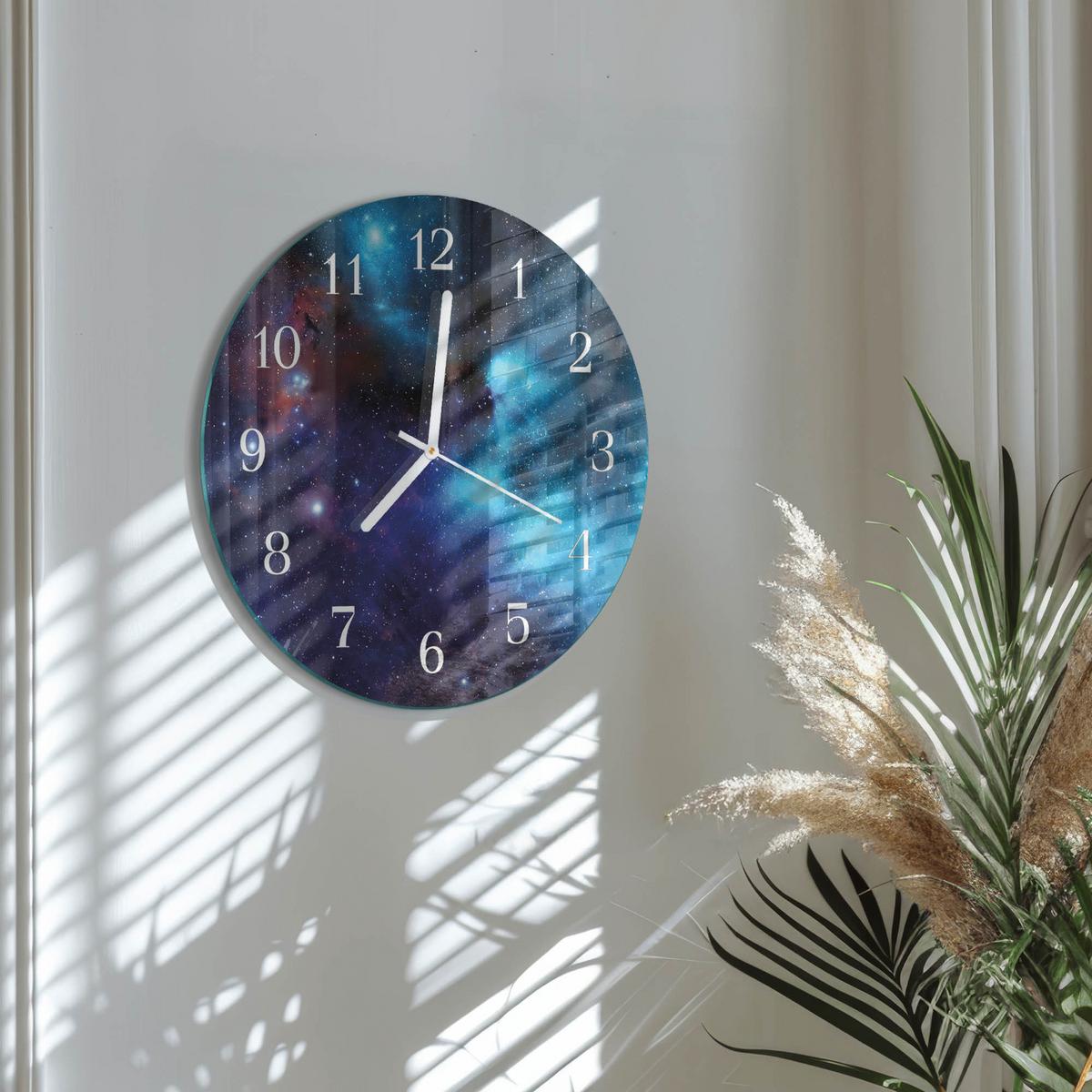 WANDUHR aus Glas Ø30 cm - Sternenhimmel - Blau, Glas (30/30/0.4cm) - TULUP