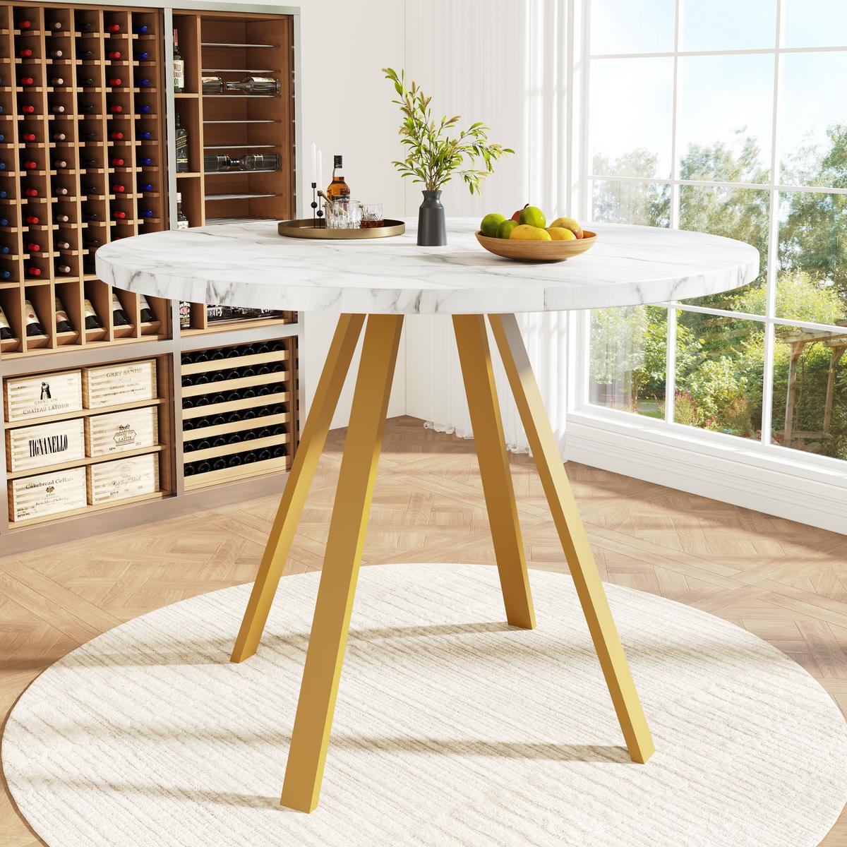 ESSTISCH runder marmor-optik & gold Ø 80 cm für 4 personen - Weiß, Holzwerkstoff (80/80/75cm) - Urban Meuble