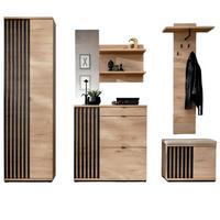 GARDEROBE Set 3-teilig Eiche Jackson, schwarz 250 cm, Garderobenkombination mit 3D-Lamellen - Eichefarben/Schwarz, Holzwerkstoff/Kunststoff (230/202/35cm) - Furn.Design