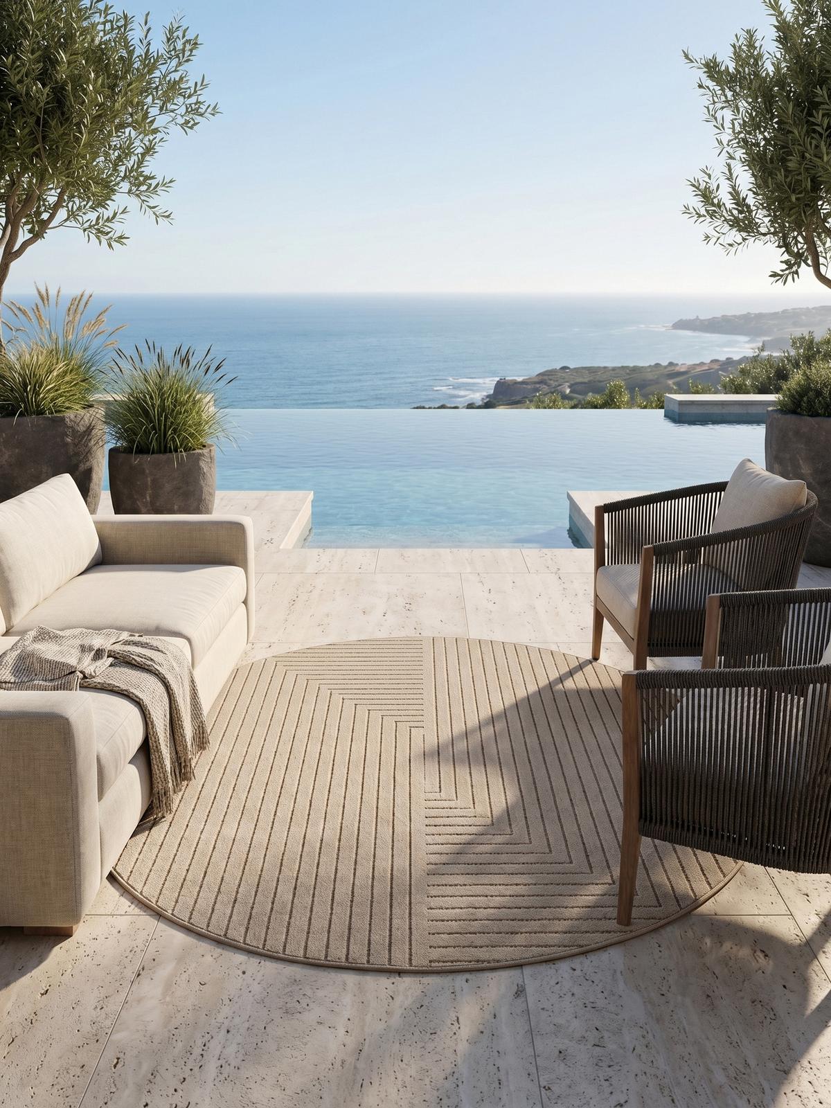 TEPPICH Outdoor ENGADIN in Beige, im Skandi-Stil mit 3D-Design, aus Polypropylen, Ø 160 cm - Beige, Textil (160/160cm) - KADIMA DESIGN