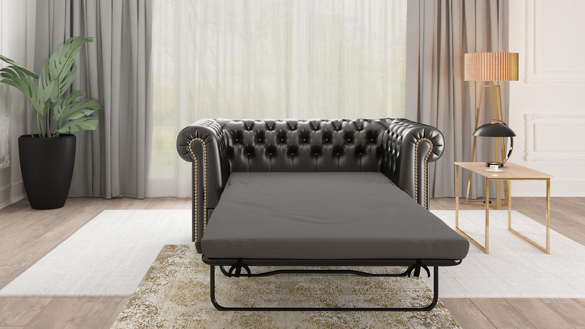CHESTERFIELD-SOFA 2-sitzer mit Schlaffunktion Morin Schwarz vegan Leder - Schwarz/Braun, Holz/Textil (148/72/86cm) - S-Style Möbel