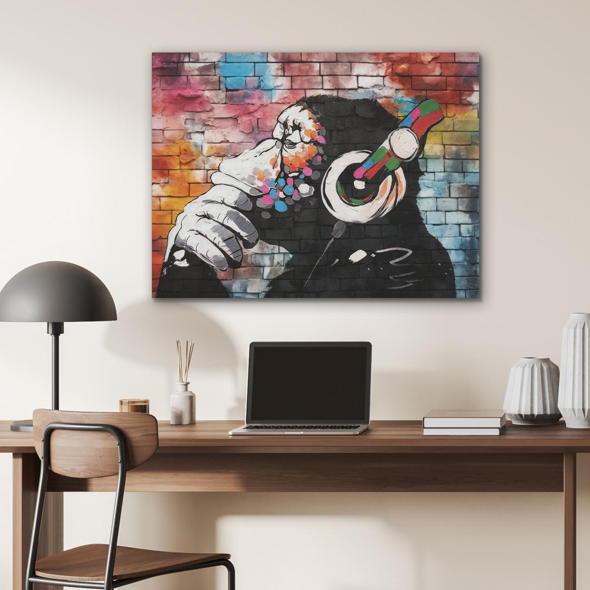 AKUSTIKBILD Affe - Graffiti - Musik Gemälde 80x60 cm - Multicolor, Kunststoff (80/60/0.9cm) - MuchoWow