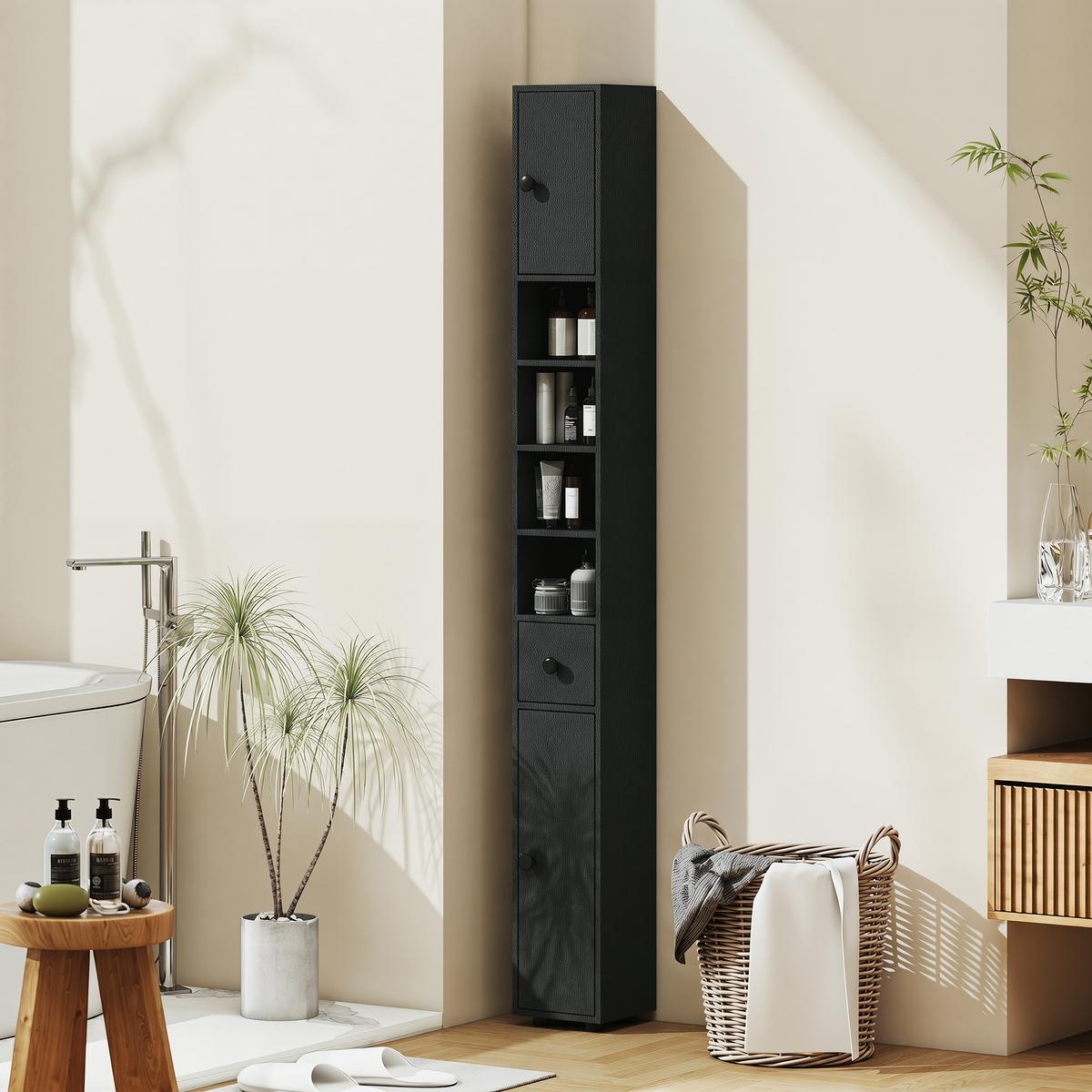 BADEZIMMERSCHRANK Spanplatte Schwarz - Schwarz/Grün, Karton/Holzwerkstoff (20/180/20cm) - Kleankin