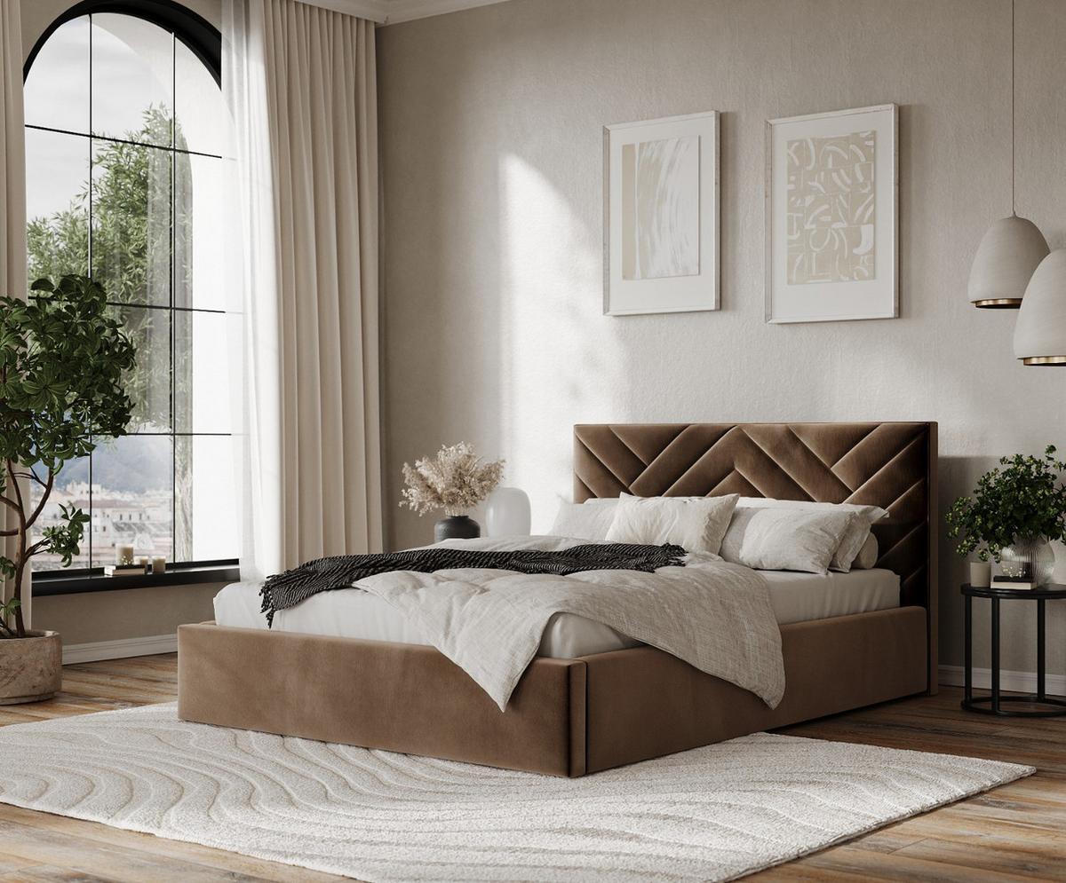 POLSTERBETT Arco 140/200 cm Braun im Paros Stoff - Schwarz/Naturfarben, Holz/Holzwerkstoff (140/200cm) - AltaBeds