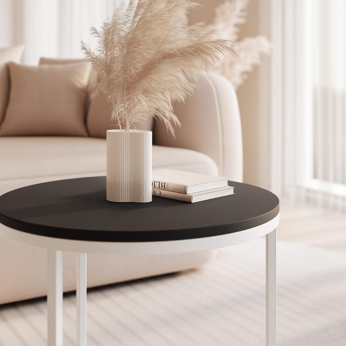 COUCHTISCH 50 cm rund Schwarz, Weiß Gestell - Schwarz, Holzwerkstoff (50/50/42cm) - Idohome