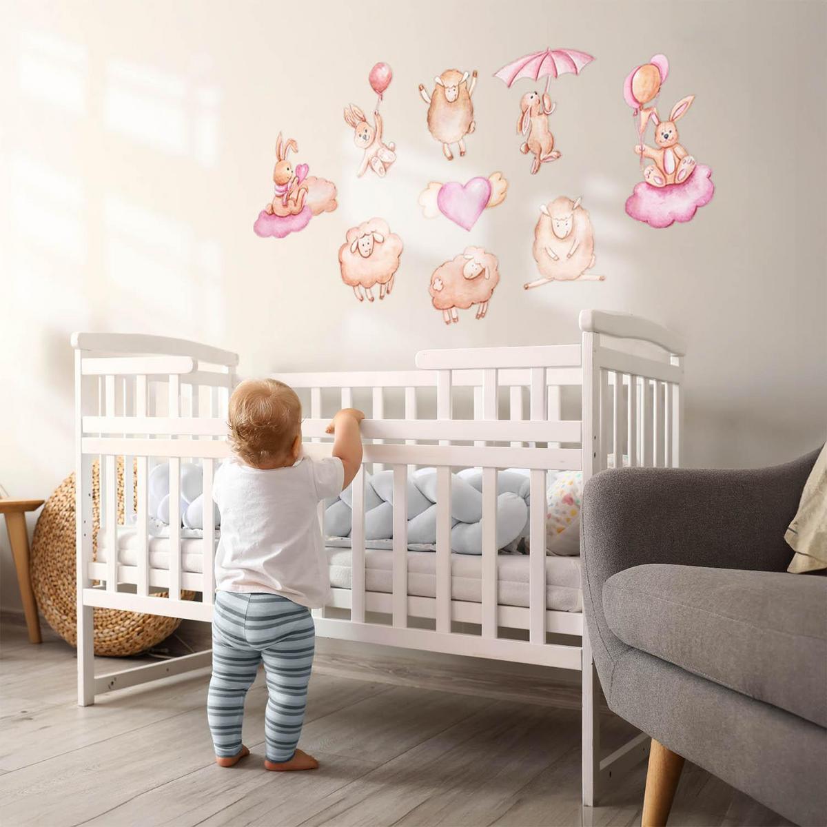 WANDAUFKLEBER 80x128cm - Schafe, Lämmer und Kaninchen - Multicolor, Kunststoff (80/128/0.1cm) - Wallfluent