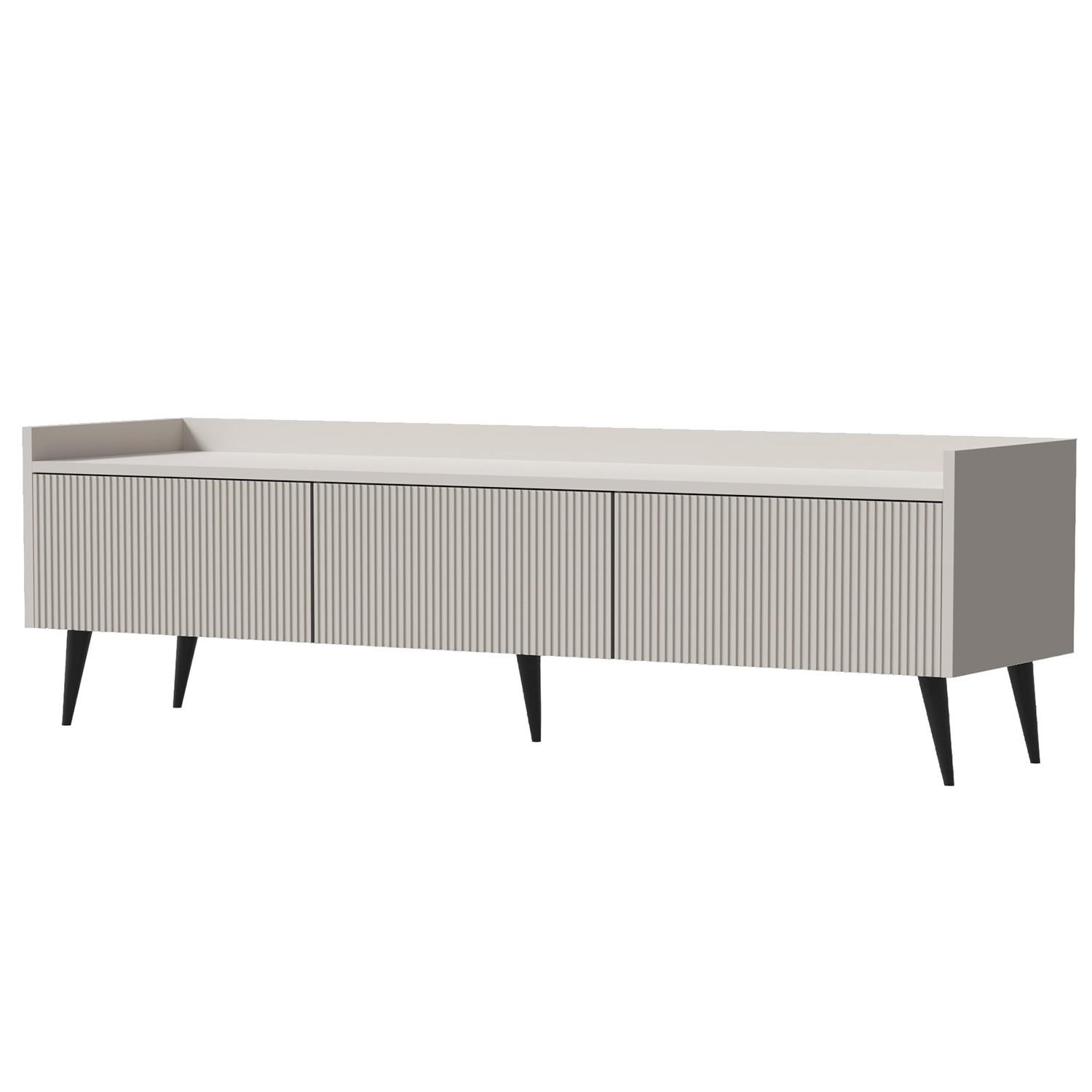 LOWBOARD Amfali mit 3 Klapptüren, geriffelte Fronten, Push-to-open, Metallbeine, 150 cm, Kaschmir - Kaschmir/Schwarz, Holzwerkstoff/Metall (150/45/41cm) - Beautysofa