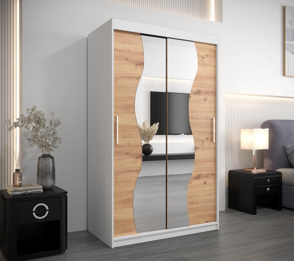 SCHWEBETÜRENSCHRANK 200/120/62 2-türig - Silberfarben/Eiche Artisan, Holz/Kunststoff (120/200/62cm) - MÖBEL KRYSPOL