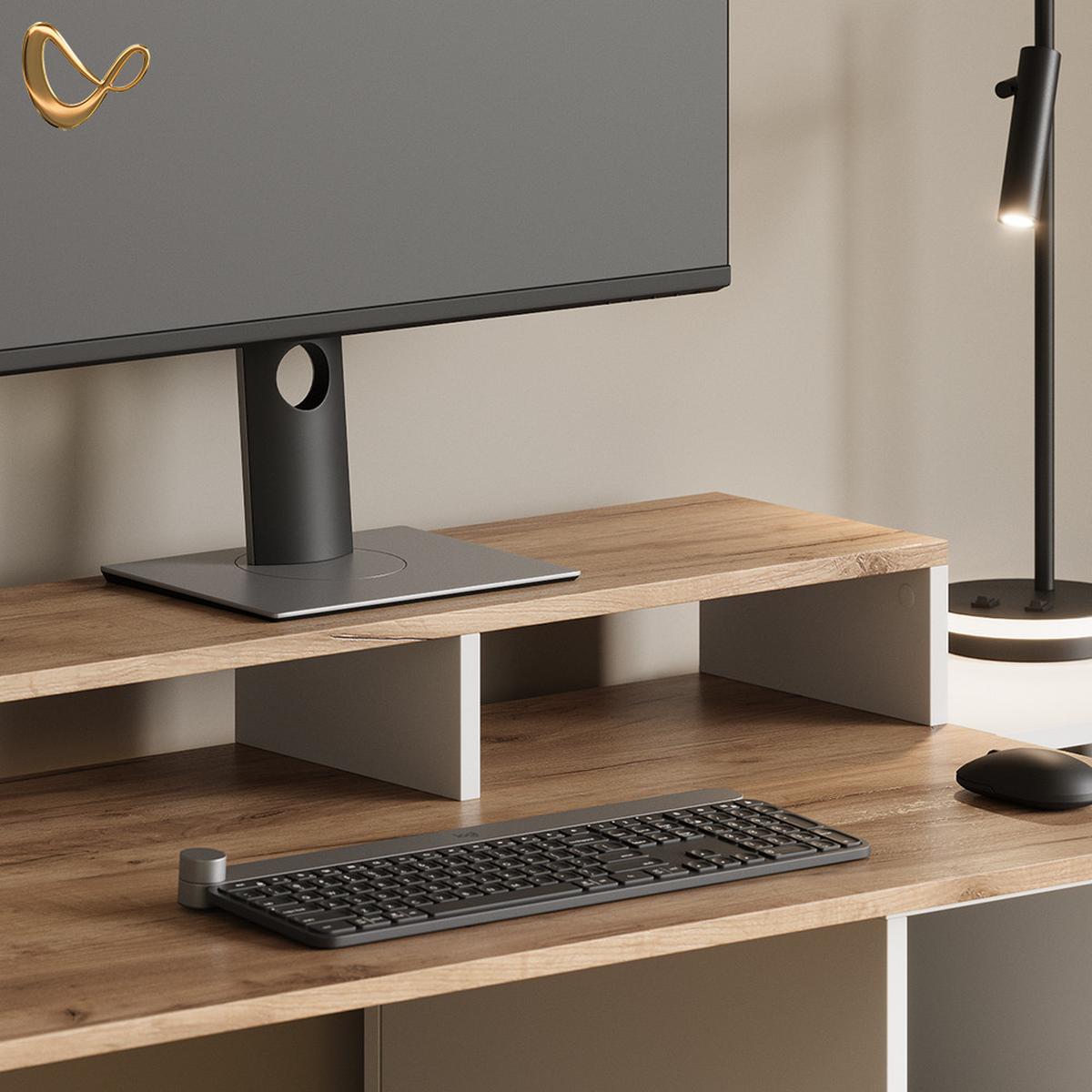 MONITORSTÄNDER Lorena Weiß/Goldkraft Eiche 80 x 12 cm - Honigeiche/Weiß, Holzwerkstoff (23.5/80/12cm) - Livinity®