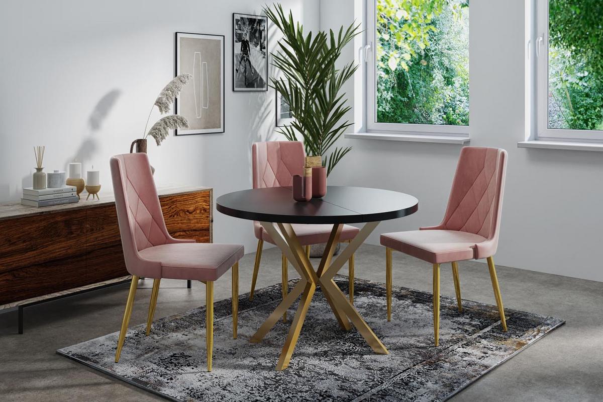 ESSTISCH Flora runder ausziehbarer, Schwarz 120-200/120/76 cm - Goldfarben/Schwarz, Holzwerkstoff/Metall (120/200/76cm) - WFL GROUP
