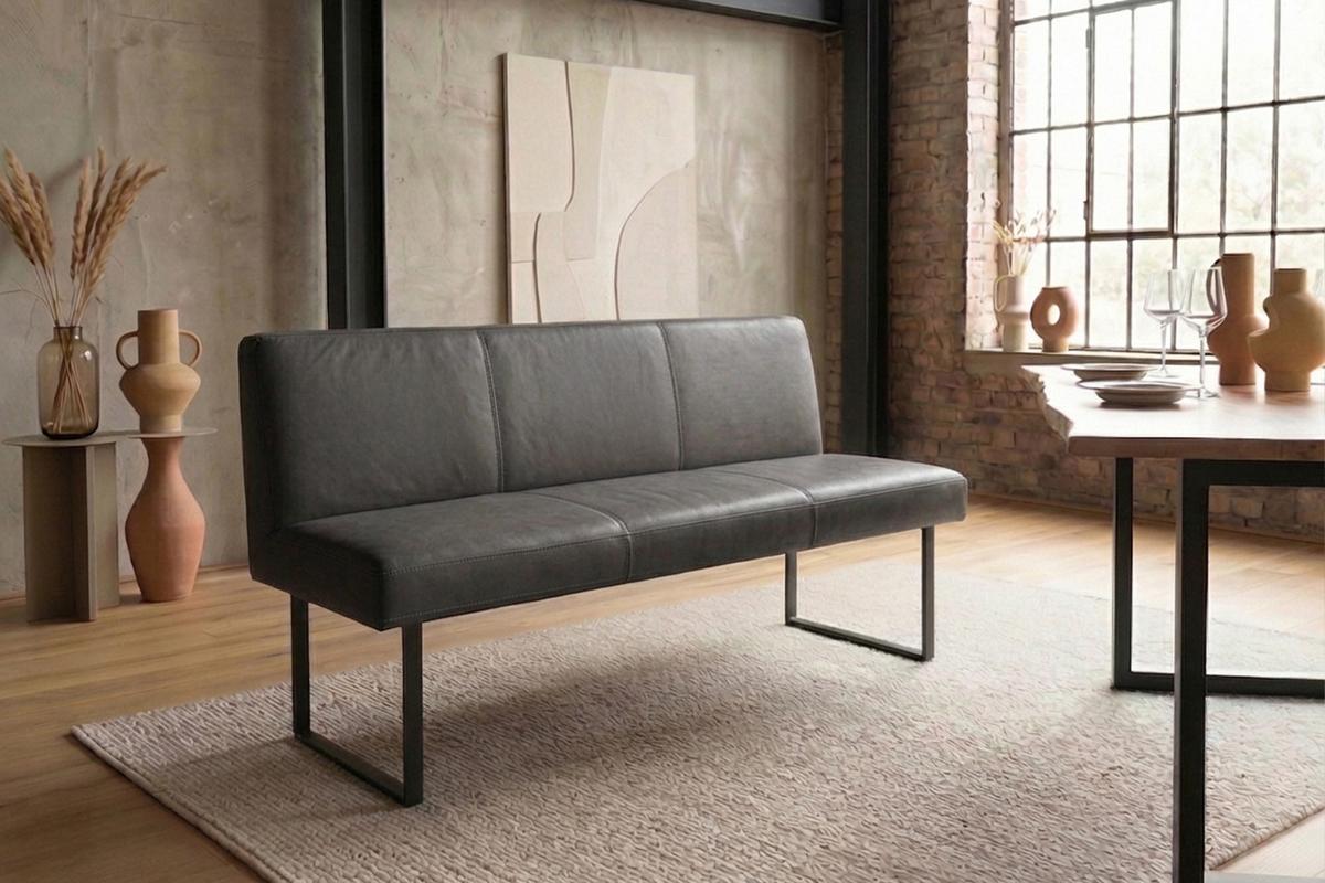 ESSZIMMERBANK ELEEN Anthrazit Leder - Anthrazit, Leder (143/85/69cm) - KAWOLA