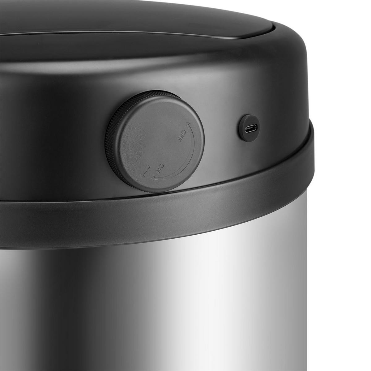 MÜLLEIMER rund 40L silber mit Sensor - Silberfarben, Metall (31/68/31cm) - Juskys